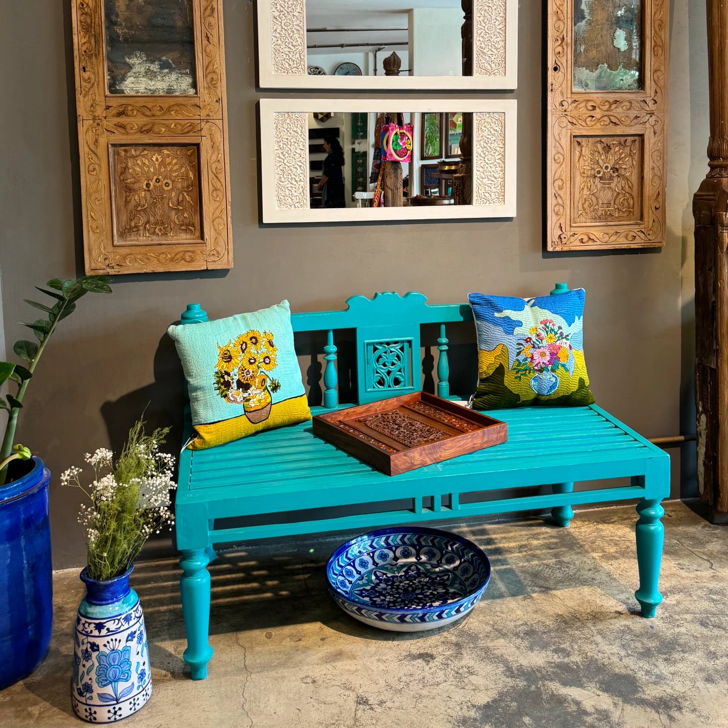 Antique Turquoise Bench