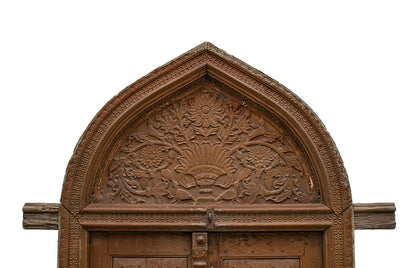 Arched Double Door with Floral Tympanum and Sunburst Panels