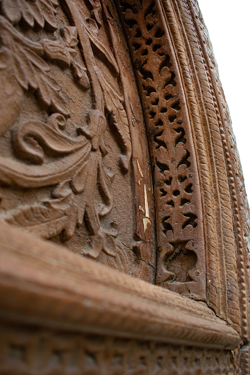 Arched Double Door with Floral Tympanum and Sunburst Panels