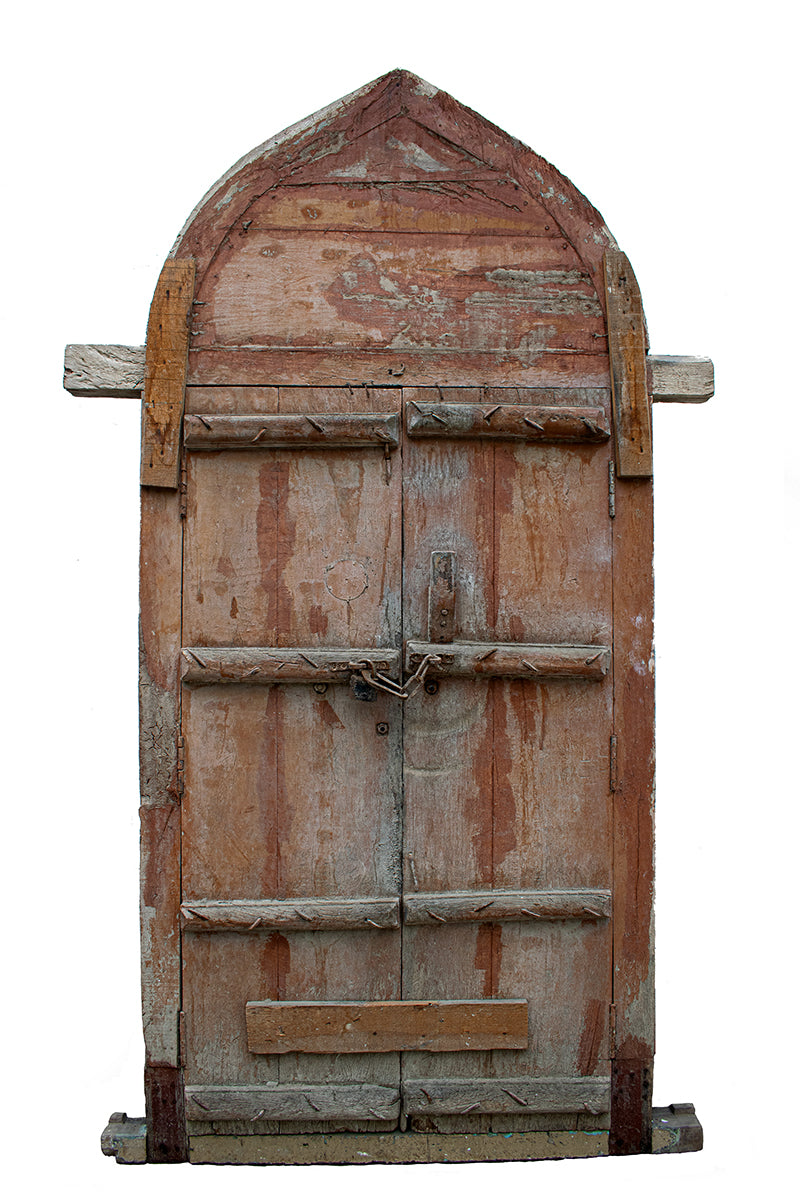 Arched Double Door with Floral Tympanum and Sunburst Panels