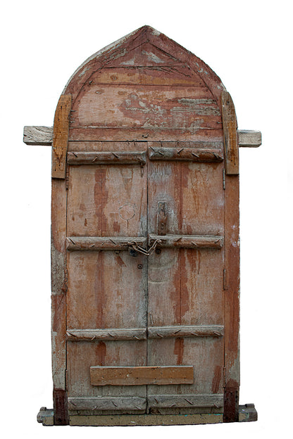 Arched Double Door with Floral Tympanum and Sunburst Panels