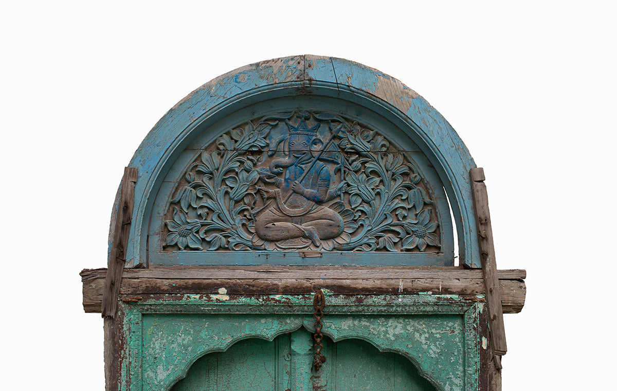 Antique Carved Teakwood Wooden Door with Ganesha Panel (Rare find)